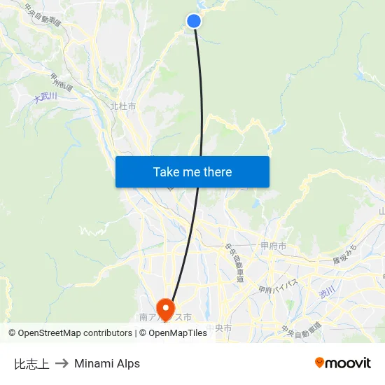 Hishi-kami to Minami Alps map