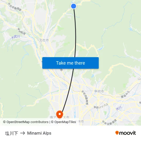 Lower Shiokawa to Minami Alps map