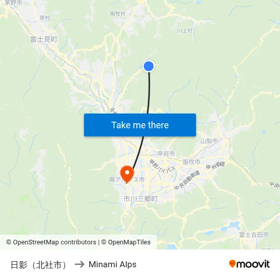 Hikage (Hoksha City) to Minami Alps map