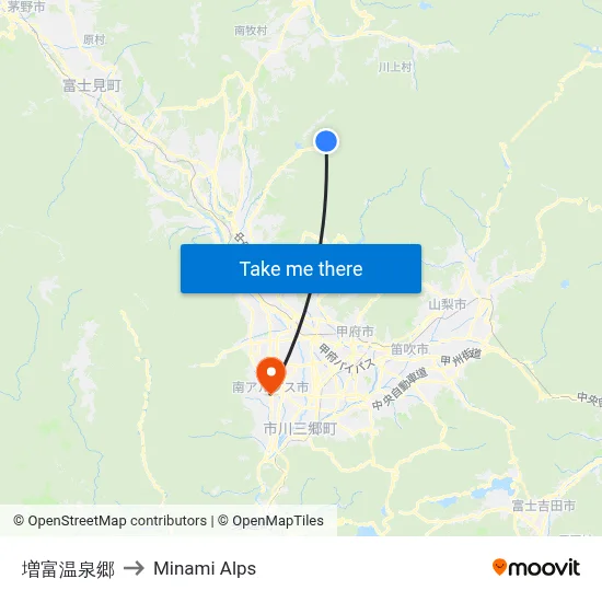 Masutomi Hot Springs to Minami Alps map