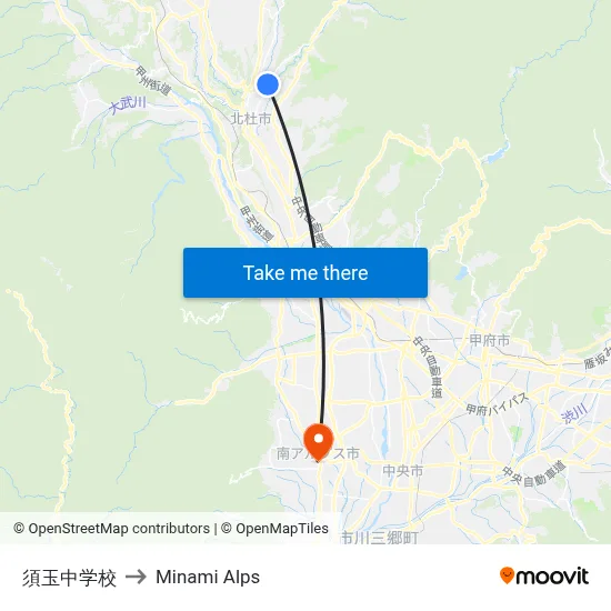 Sudama Junior High School to Minami Alps map