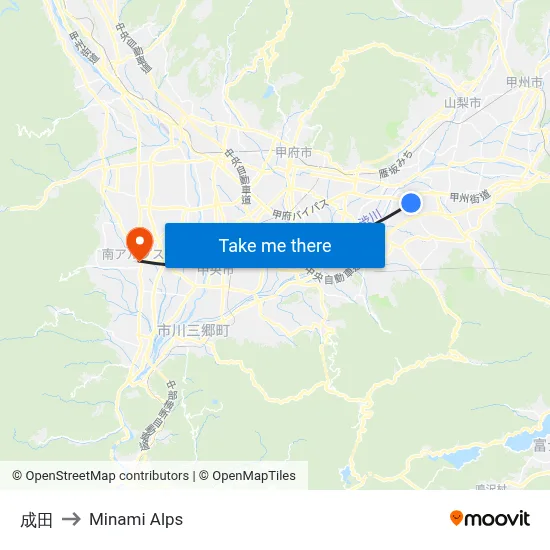 Narita to Minami Alps map
