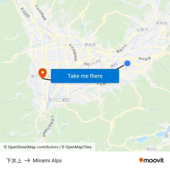Shimoiue to Minami Alps map