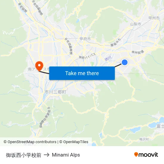 Misaka West Elementary School Front to Minami Alps map