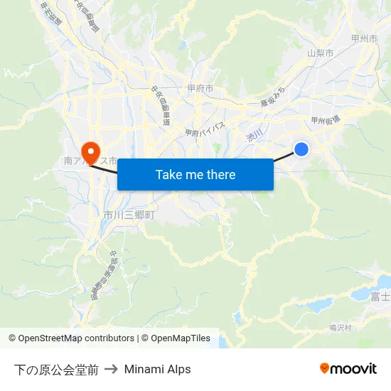 In Front of Shimonohara Community Center to Minami Alps map