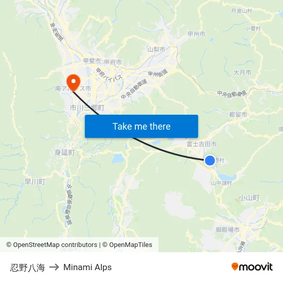 忍野八海 to Minami Alps map