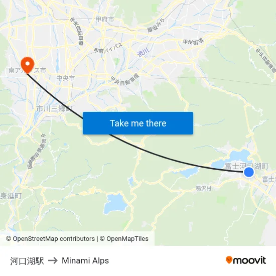 Kawaguchiko Station to Minami Alps map