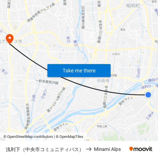 浅利下（中央市コミュニティバス） to Minami Alps map