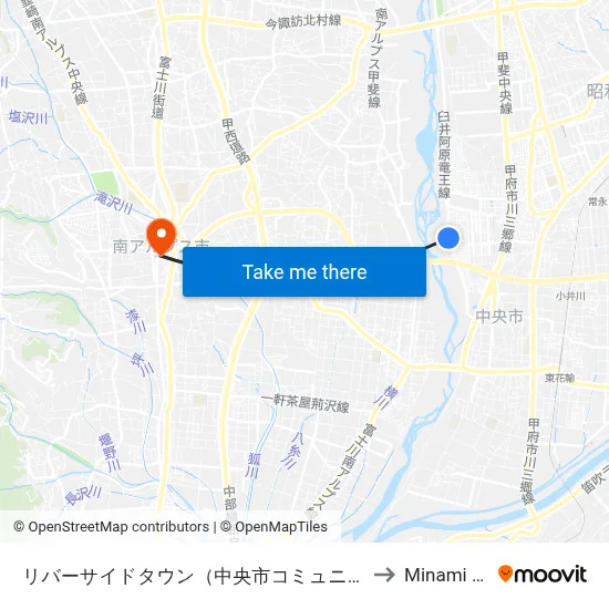 Riverside Town (Chuo City Community Bus) to Minami Alps map