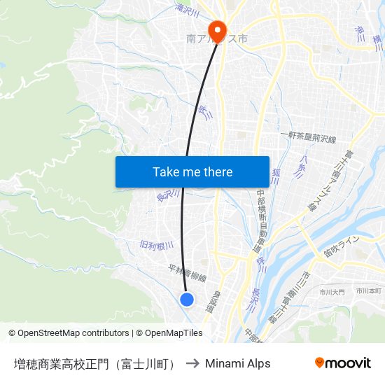 増穂商業高校正門（富士川町） to Minami Alps map