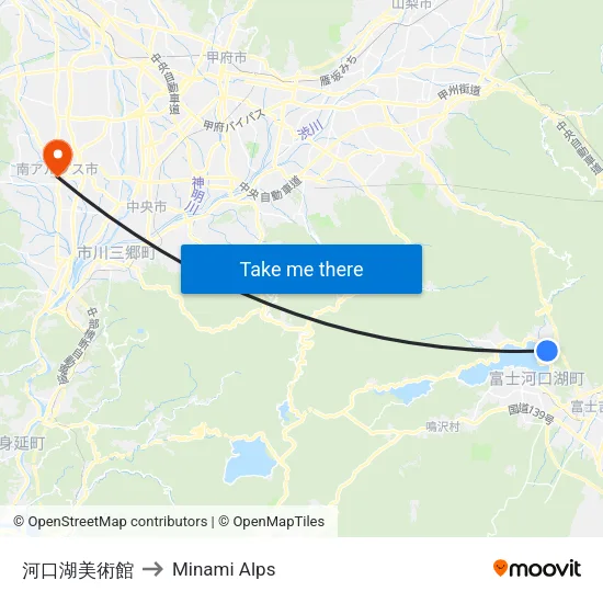 河口湖美術館 to Minami Alps map