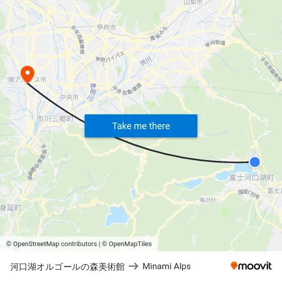 河口湖オルゴールの森美術館 to Minami Alps map