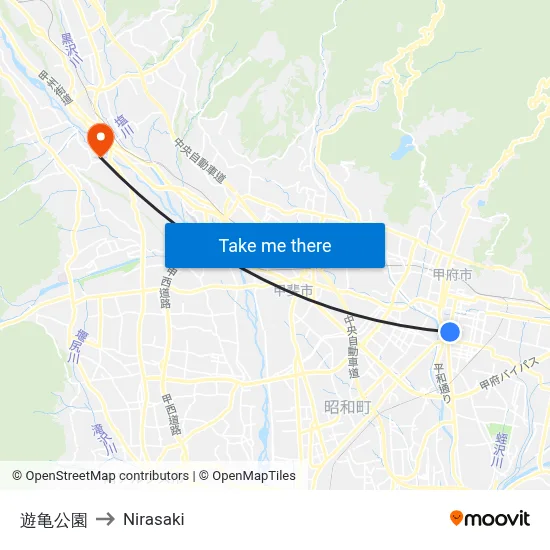 Yugiko Park to Nirasaki map