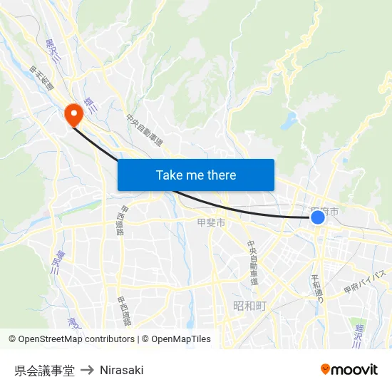 Prefectural Assembly Hall to Nirasaki map