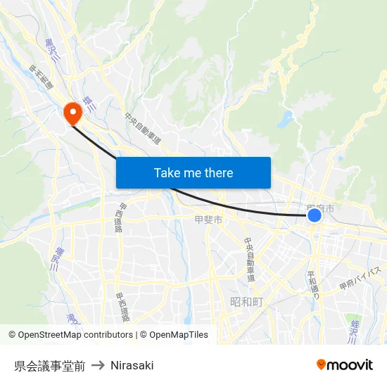 Prefectural Assembly Hall to Nirasaki map