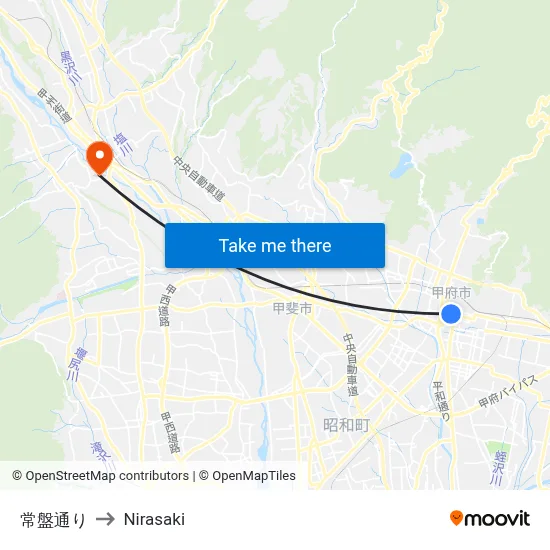 Tokiwa Street to Nirasaki map