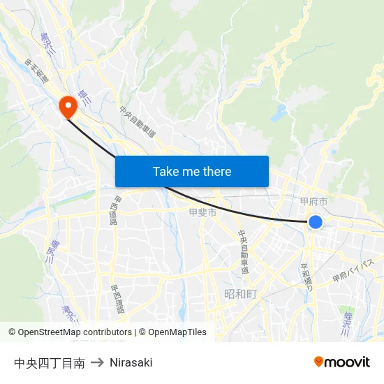 Chuo 4-chome South to Nirasaki map