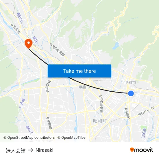 Corporate Association Hall to Nirasaki map
