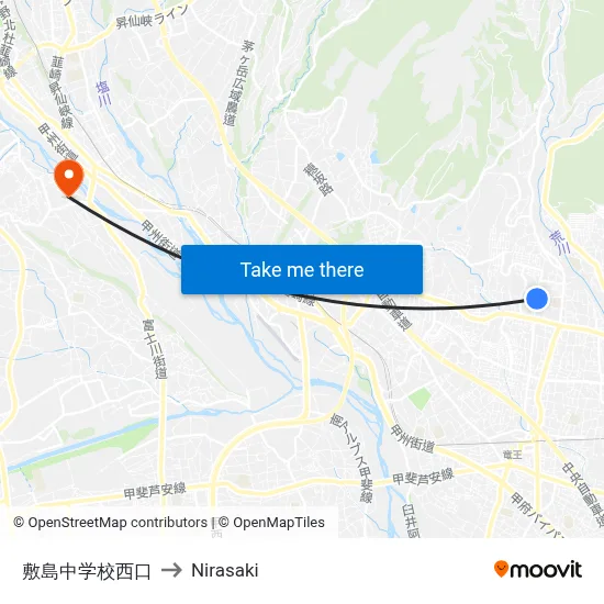 Shikishima Junior High School West Gate to Nirasaki map