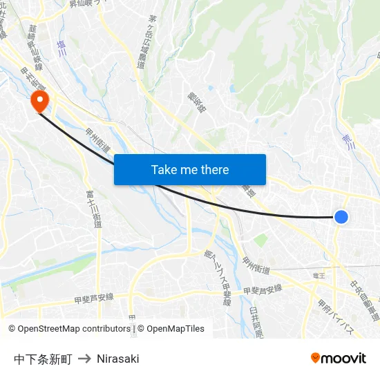 Nakashimojo Shinmachi to Nirasaki map