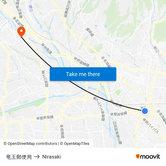 Ryuo Post Office to Nirasaki map