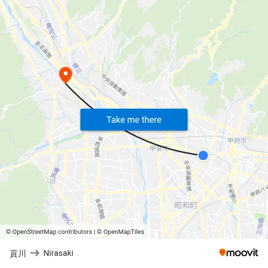 Mitsukawa to Nirasaki map