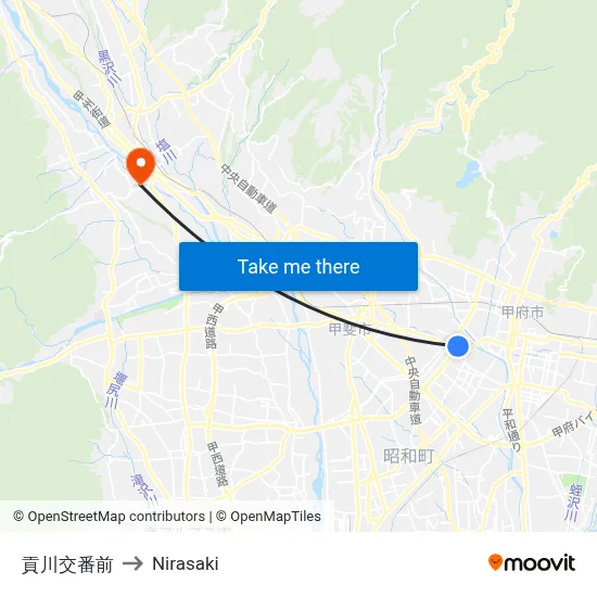 Mitsukawakoban Front to Nirasaki map