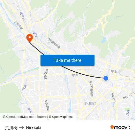 Arakawa Bridge to Nirasaki map