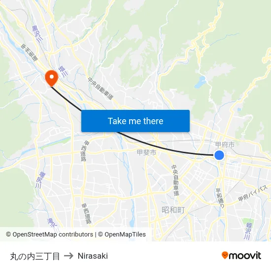 Marunouchi 3-Chome to Nirasaki map
