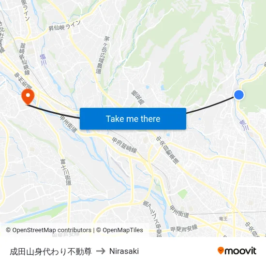 Naritasan Migawari Fudo Temple to Nirasaki map
