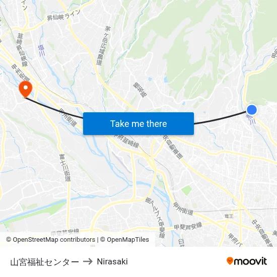 Yamamiya Welfare Center to Nirasaki map