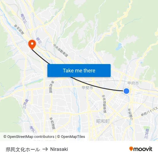 Prefectural Cultural Hall to Nirasaki map