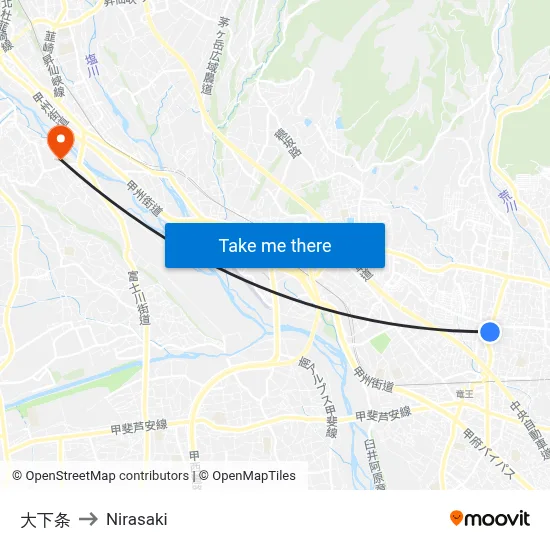 Oshimojo to Nirasaki map