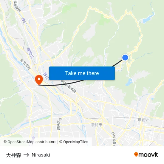 Tenjinmori to Nirasaki map