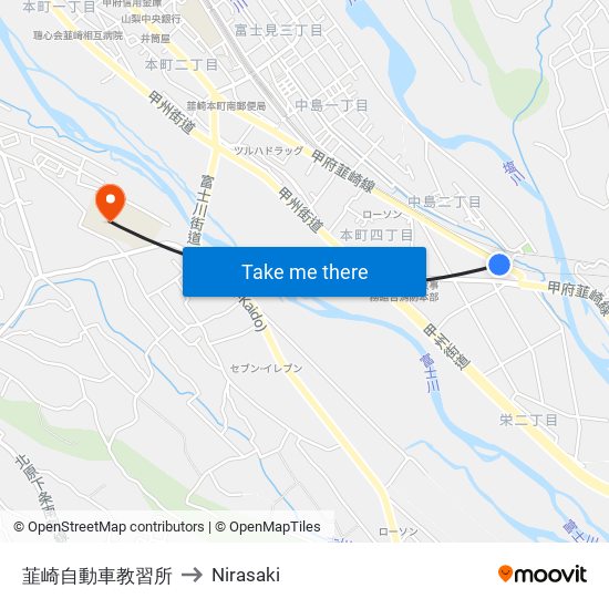 韮崎自動車教習所 to Nirasaki map