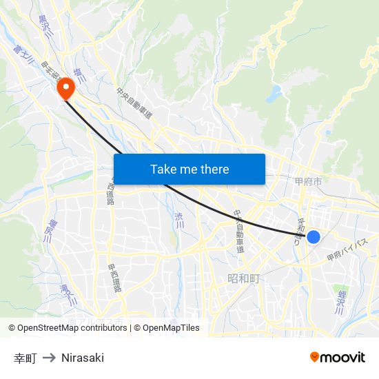 幸町 to Nirasaki map