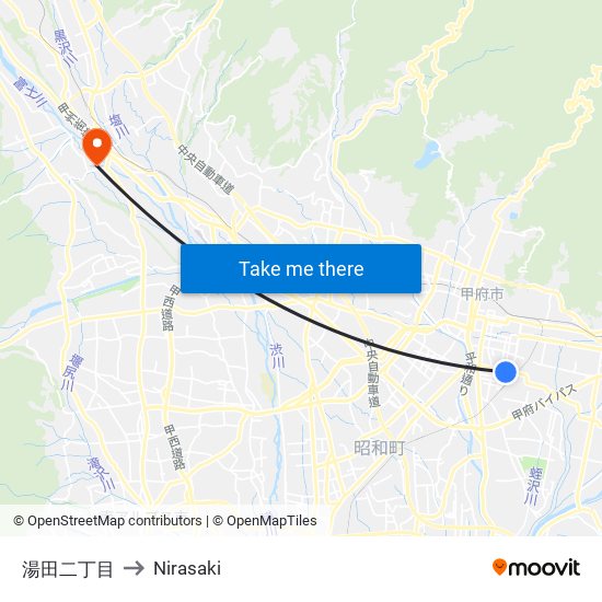 湯田二丁目 to Nirasaki map