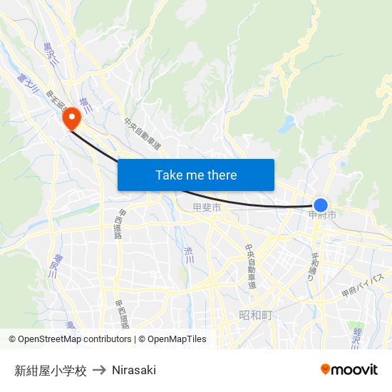 新紺屋小学校 to Nirasaki map