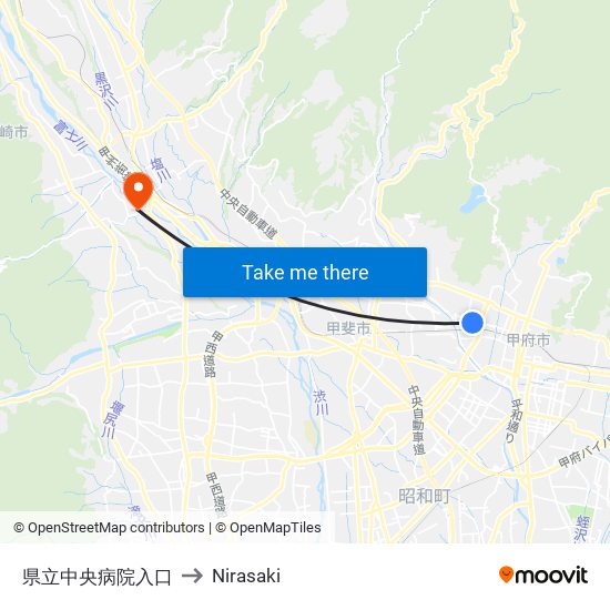 県立中央病院入口 to Nirasaki map