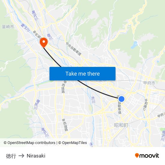 徳行 to Nirasaki map