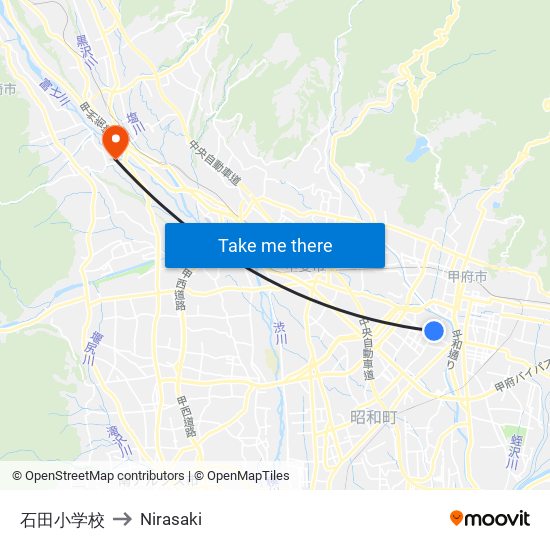 石田小学校 to Nirasaki map
