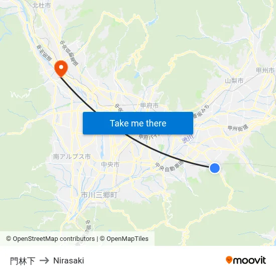 Kadobayashi-shimo to Nirasaki map