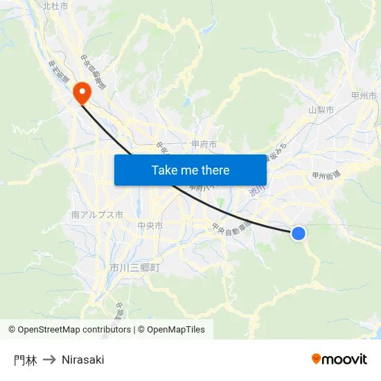 Kadobayashi to Nirasaki map
