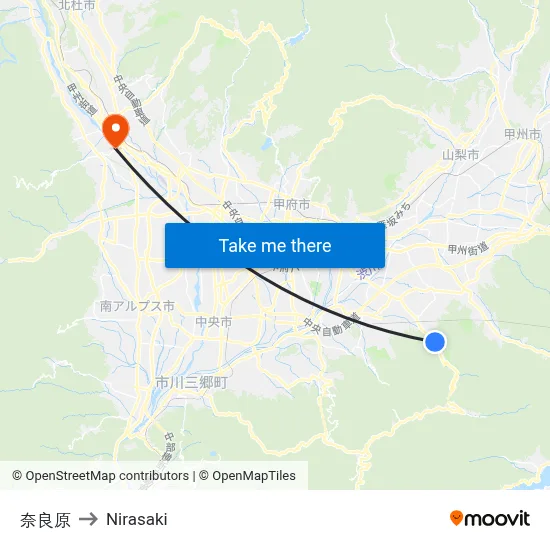 Narahara to Nirasaki map