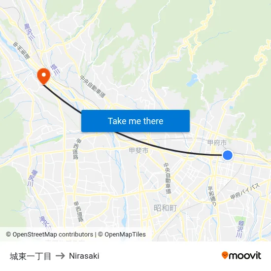 Joto 1-chome to Nirasaki map