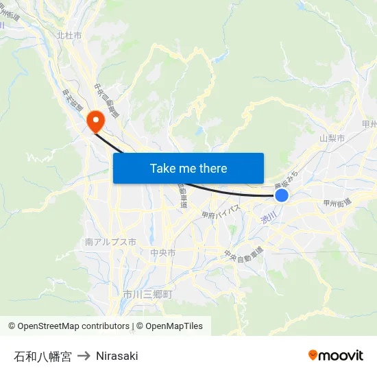 Isawa Hachimangu to Nirasaki map