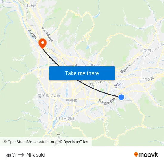Imperial Palace to Nirasaki map
