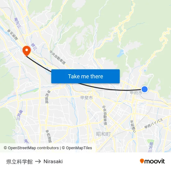 Prefectural Science Museum to Nirasaki map