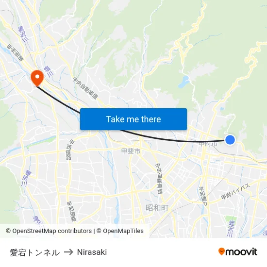 Atago Tunnel to Nirasaki map