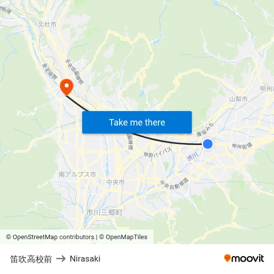 Fuefuki High School Front to Nirasaki map